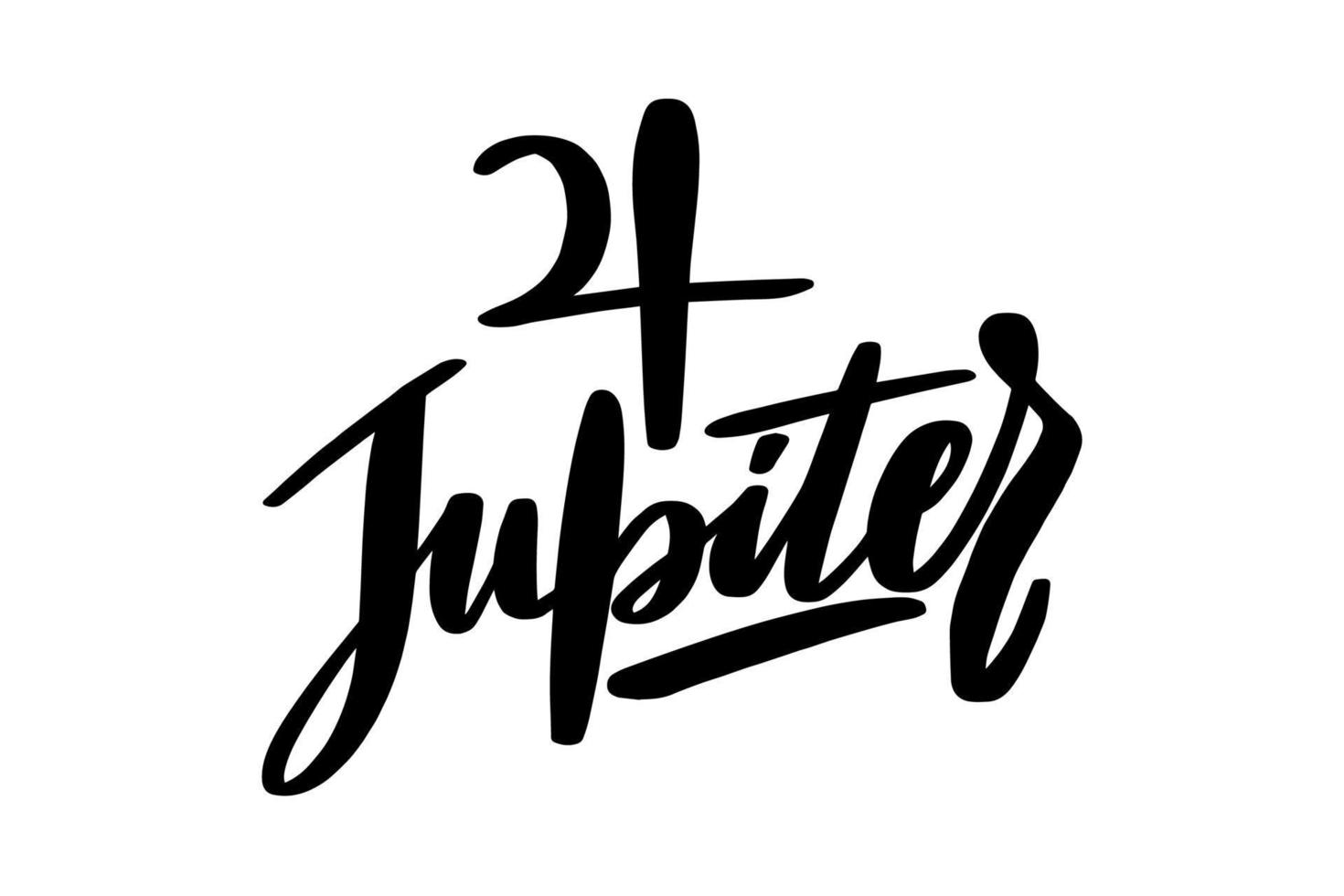 Jupiter planet - astrology natal birth chart symbol. Inspirational brush lettering. Vector stock illustration isolated on white background. Black ink handwriting.
