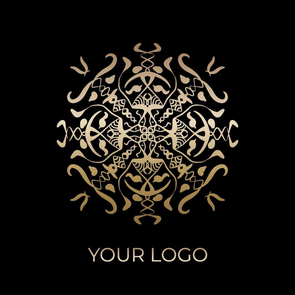 logotipo de lujo en forma de flor para boutique de antigüedades. logo dorado, flor. signo geométrico simple. iconos, negocios, invitaciones. gran cogollo dorado volumétrico. Clásico. islam, árabe, indio. vector