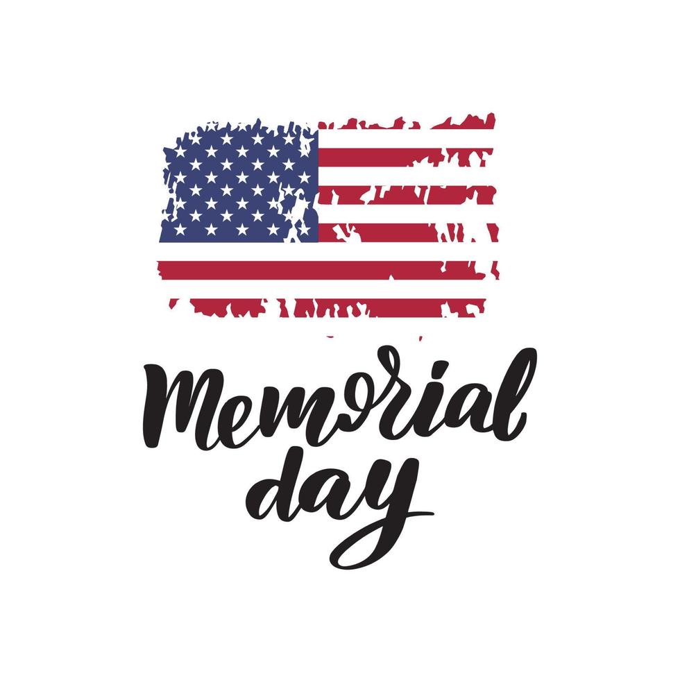 Vector Happy Memorial Day card. National American holiday illustration with USA flag. Festive poster or banner with hand lettering typography design vector stock illustration.