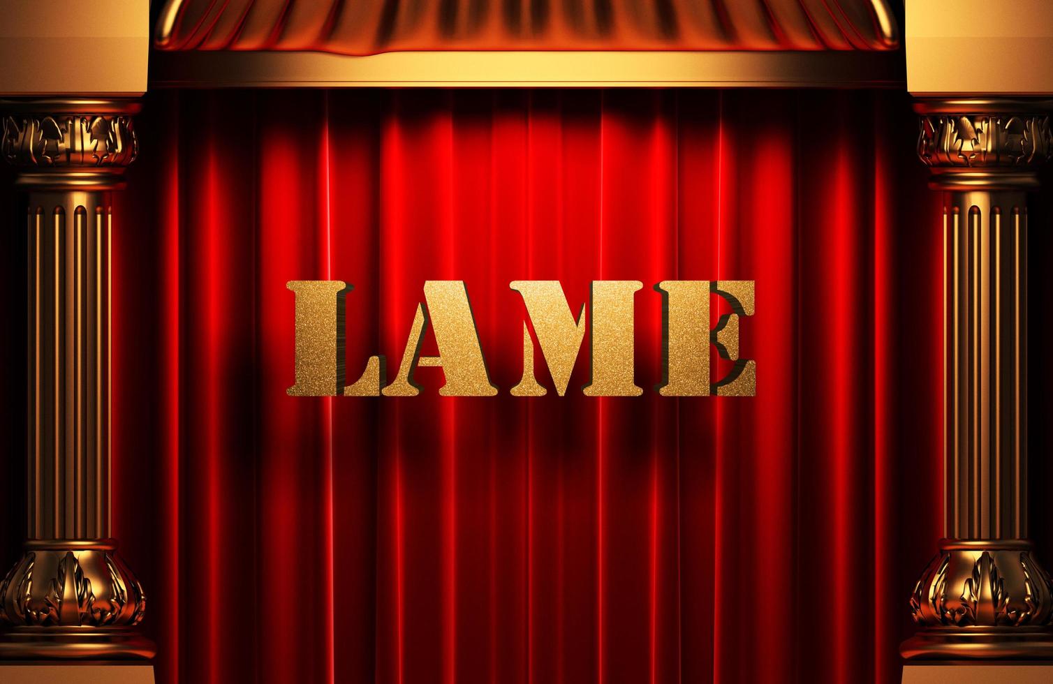 lame golden word on red curtain photo