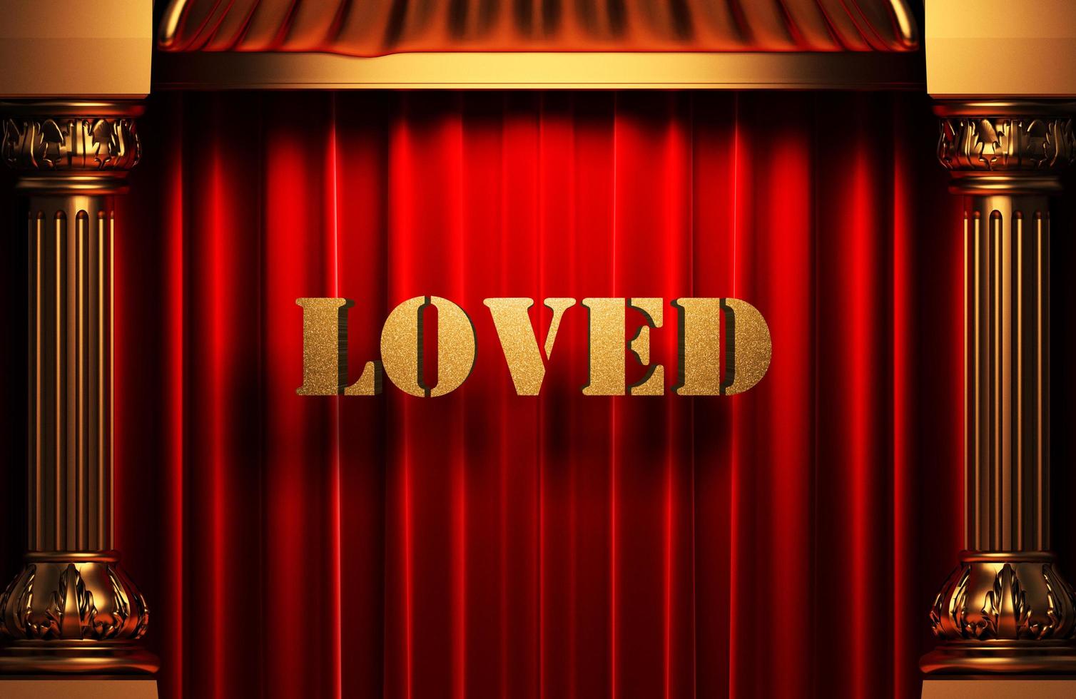 loved golden word on red curtain photo