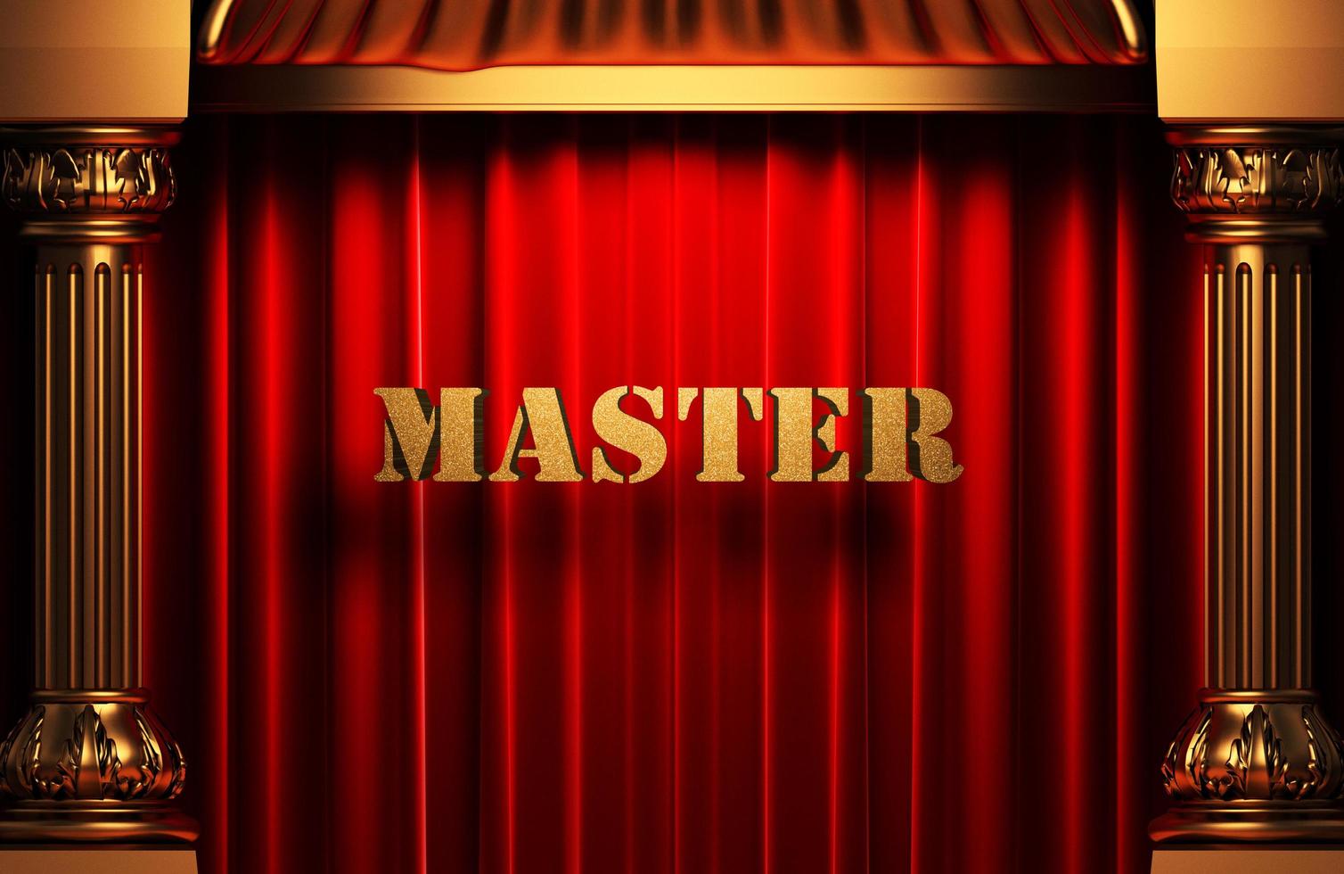 master golden word on red curtain photo