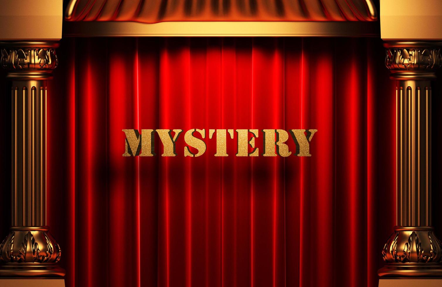 mystery golden word on red curtain photo