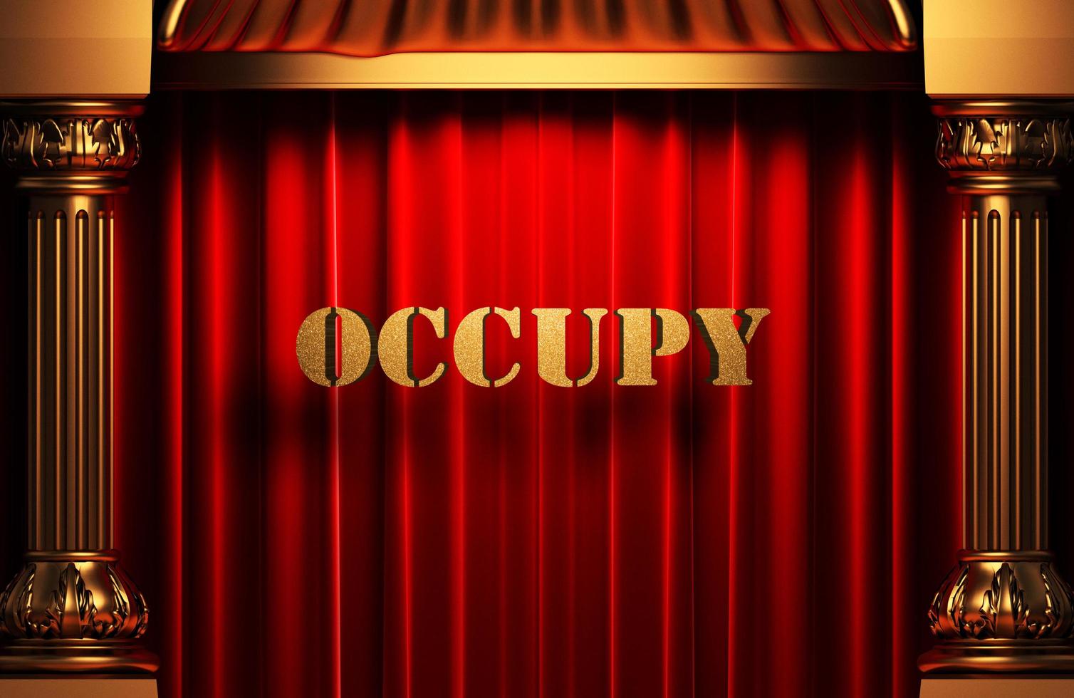 occupy golden word on red curtain photo