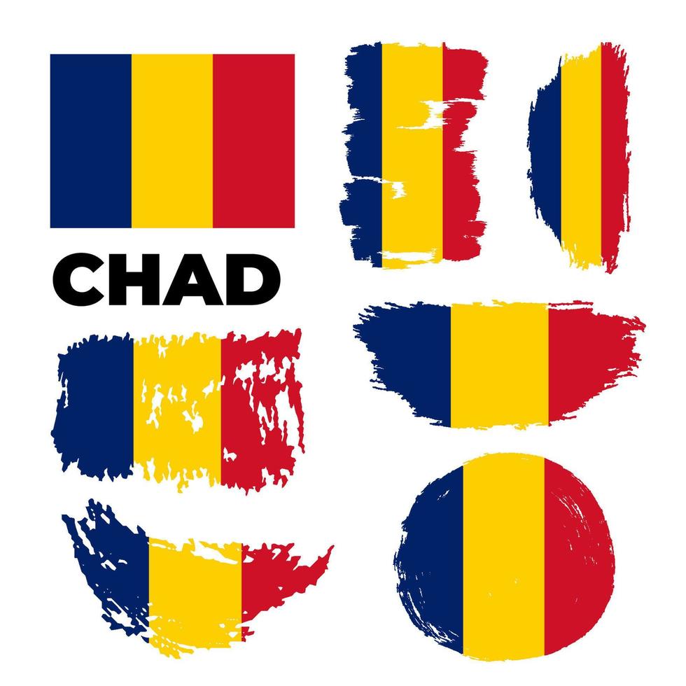 Chad flag set in grunge style. Patriotic background. National flag of Chad vector illustration. Vector stock illustration