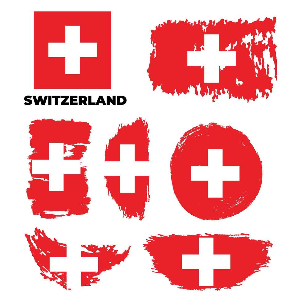 Grunge Switzerland flags set. Vector stock illustration isolated on white background.