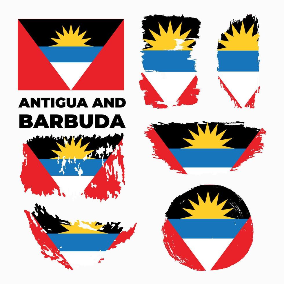 bandera de pincel del país de antigua y barbuda. feliz día de la independencia de antigua y barbuda con fondo de bandera sucia. ilustración vectorial vector