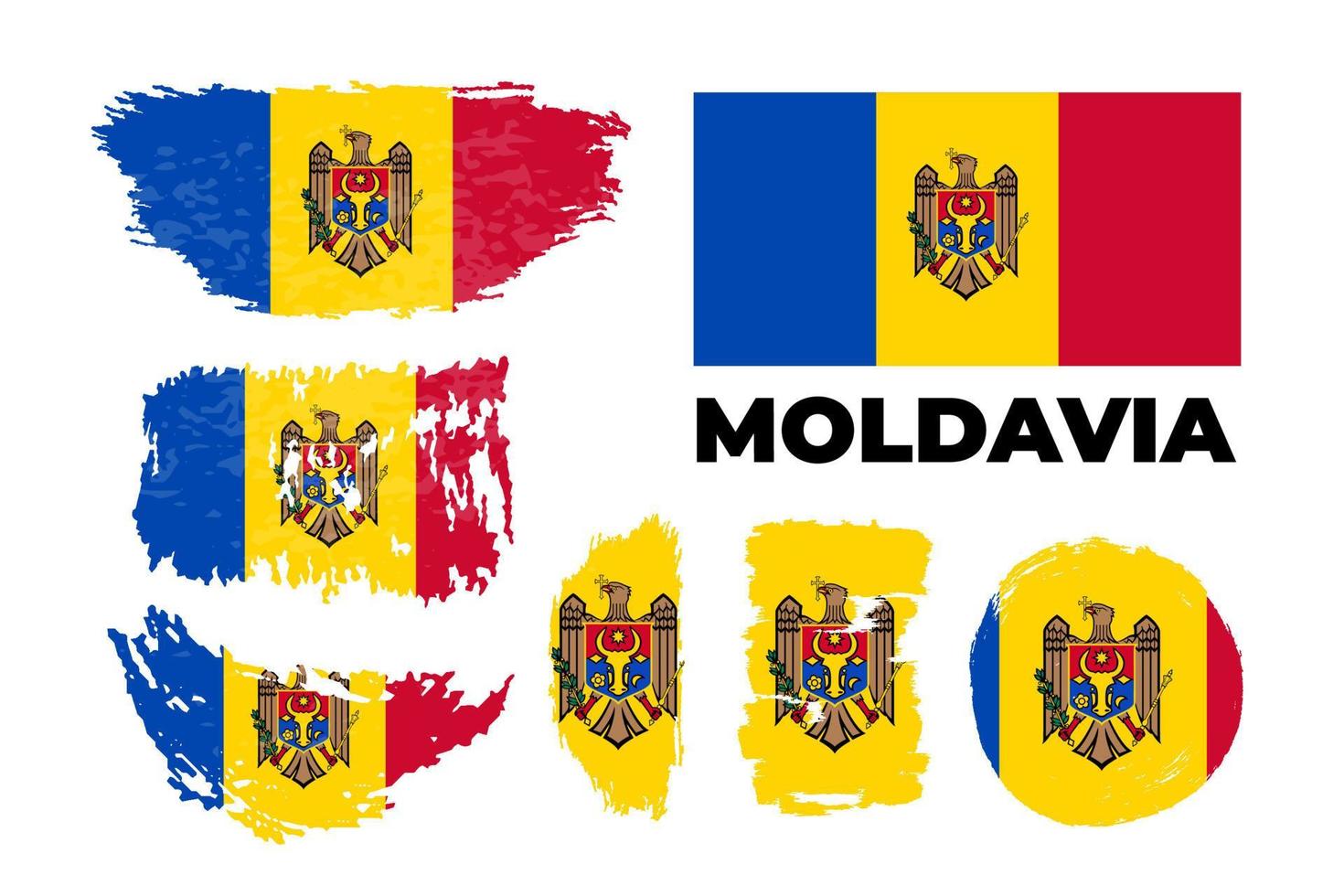Watercolor painting MOLDOVA national flag. Grunge brush stroke moldovian Independence day red, yellow and blue nation color symbol - Vector abstract illustration. Vector illustration