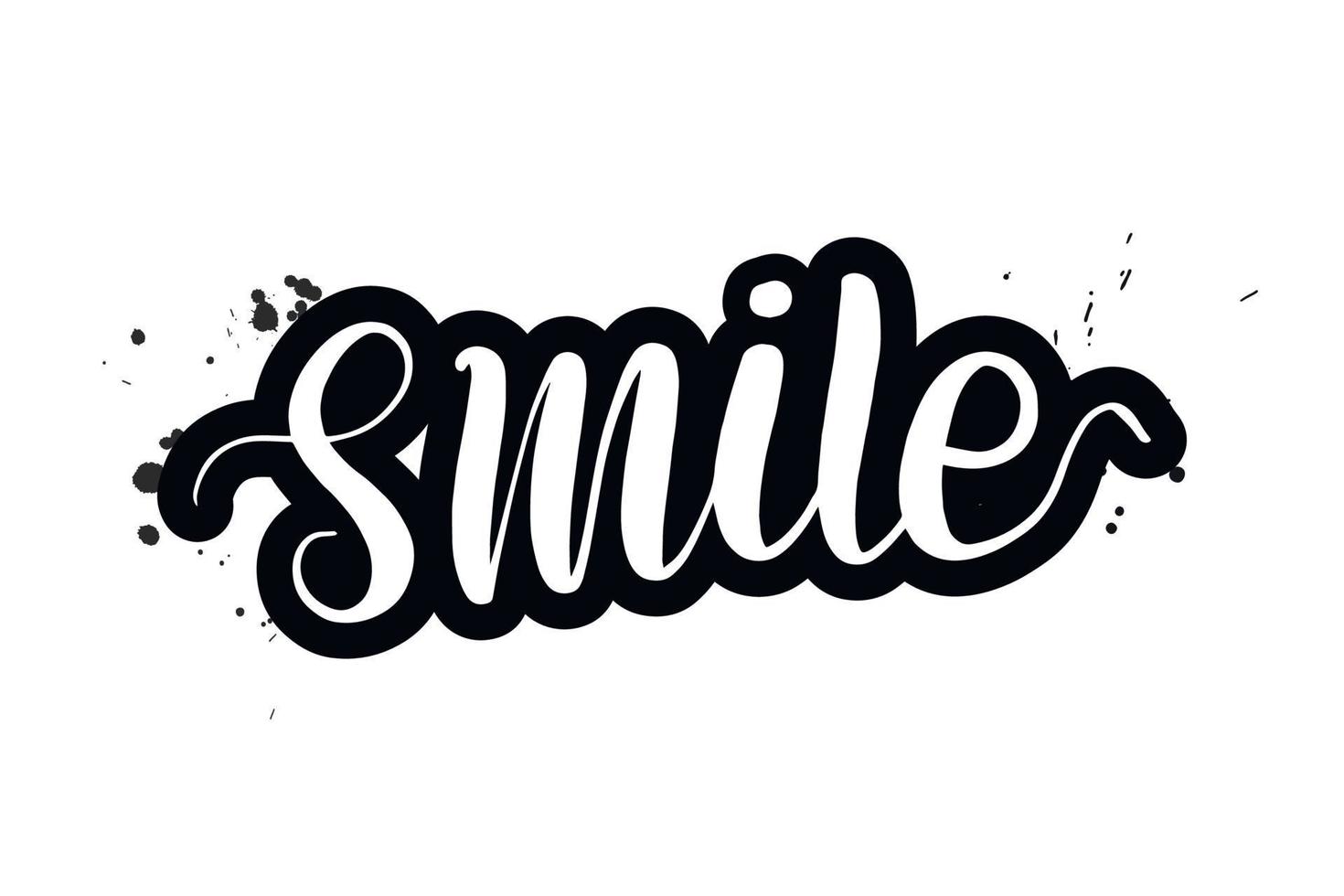 sonrisa inspiradora con letras de pincel escritas a mano. ilustración de caligrafía vectorial aislada sobre fondo blanco. tipografía para pancartas, insignias, postales, camisetas, estampados, carteles. vector