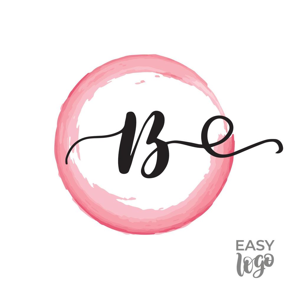 Abstract handwritten calligraphy letter B logo design template. Universal icon. Pink watercolour circle on background. vector