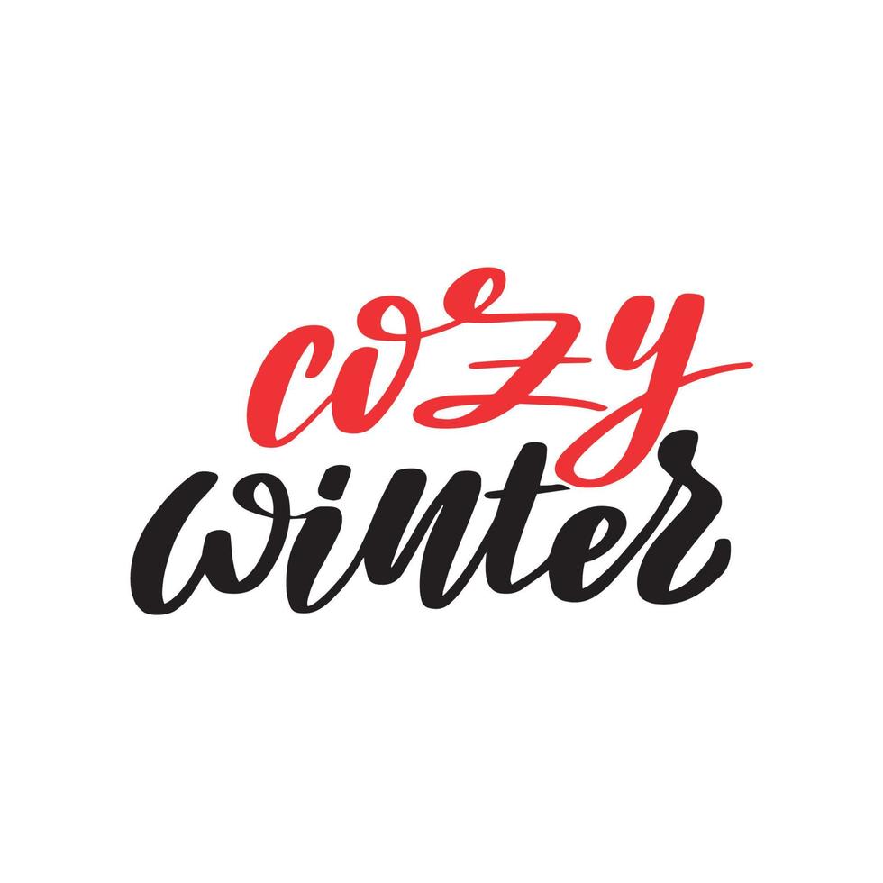 Cozy winter calligraphy hand lettering with word isolated on white. Vector template for typography poster, sticker, banner, sticker, etc.