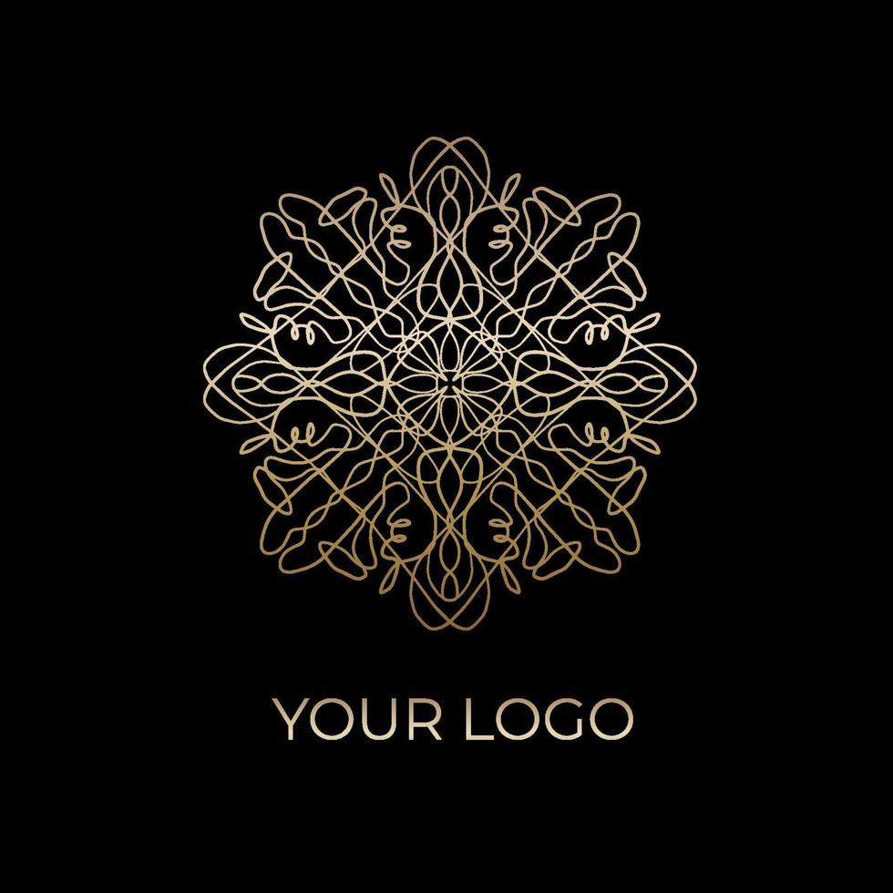 Abstract luxury golden ring. Vector light circles and spark light effect. Gold round logo isolated on black background