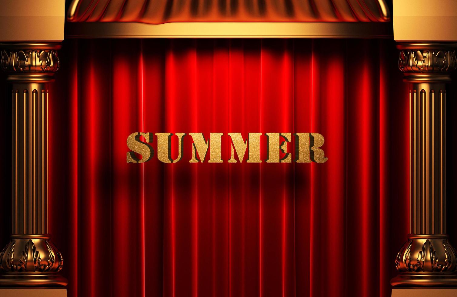 palabra dorada de verano en cortina roja foto