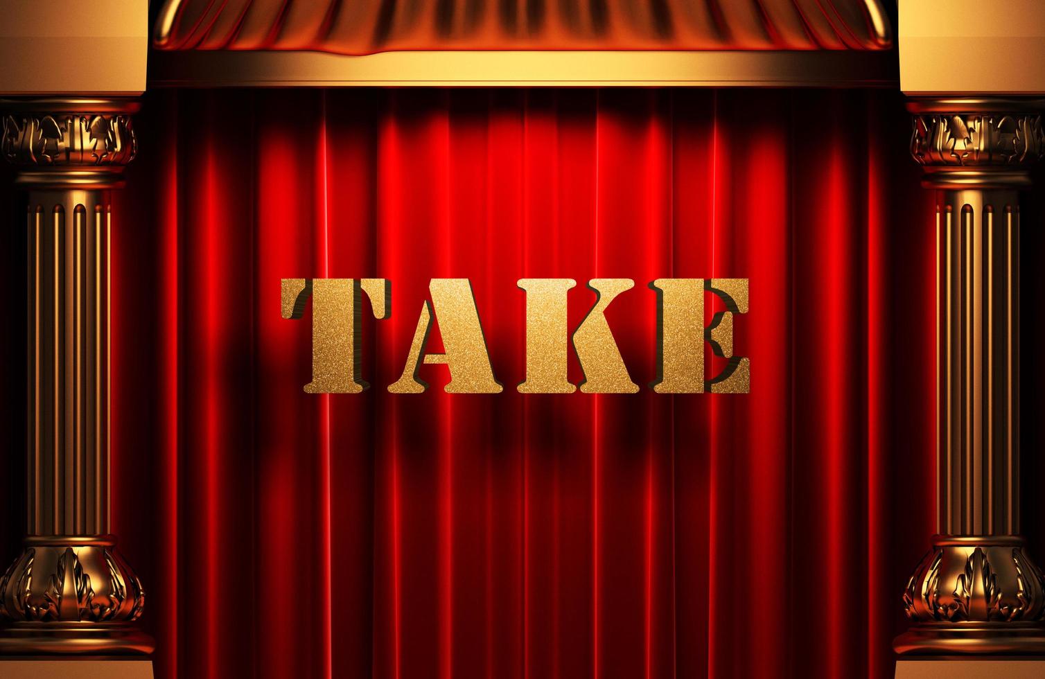 take golden word on red curtain photo