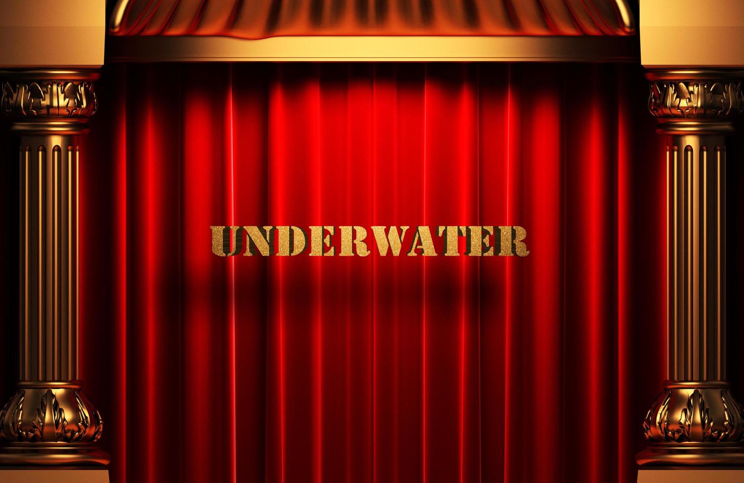 underwater golden word on red curtain photo