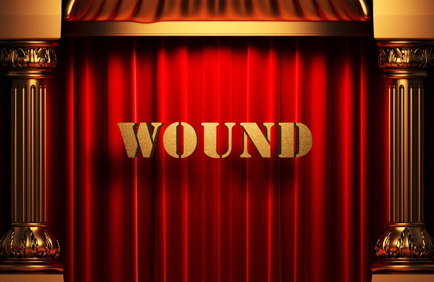 wound golden word on red curtain photo