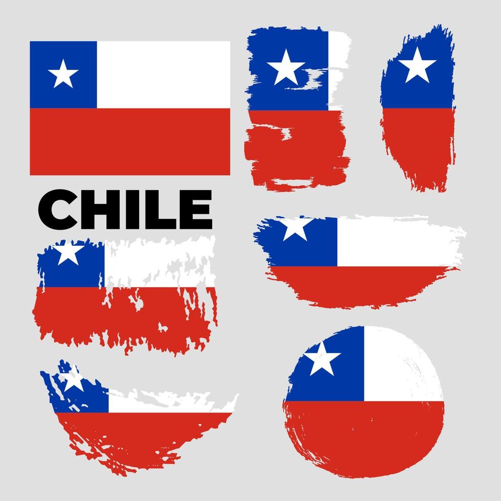 Abstract shiny Chile wavy flag background. Happy independence day of Chile with grunge vector stock illustration set.