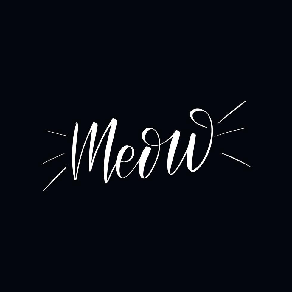 Chalkboard blackboard lettering meow. Handwritten calligraphy text, chalk on a blackboard, vector illustration.