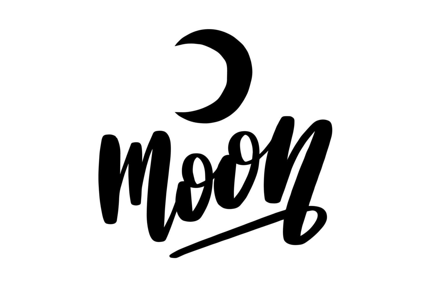 Moon. Black ink handwriting. Astrology natal birth chart symbol. Inspirational brush lettering. Vector stock illustration isolated on white background.