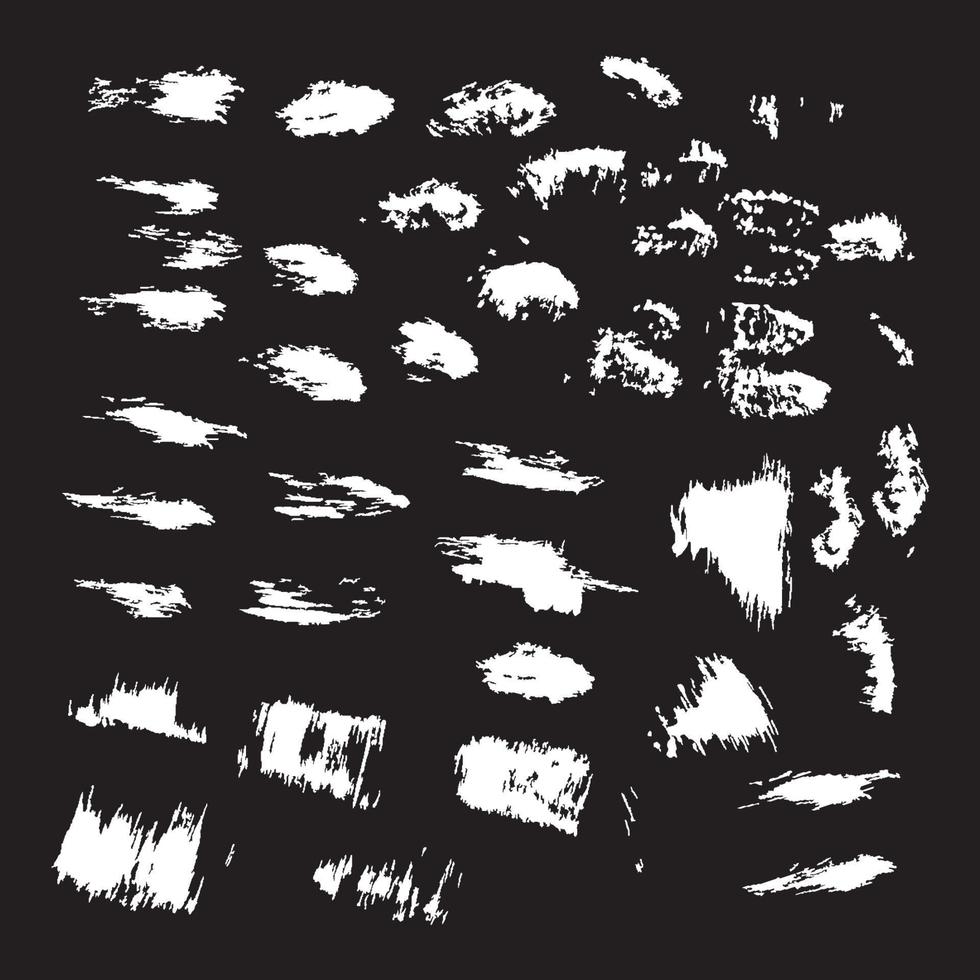 Grunge shapes, set, white isolated on black background, vector illustration.
