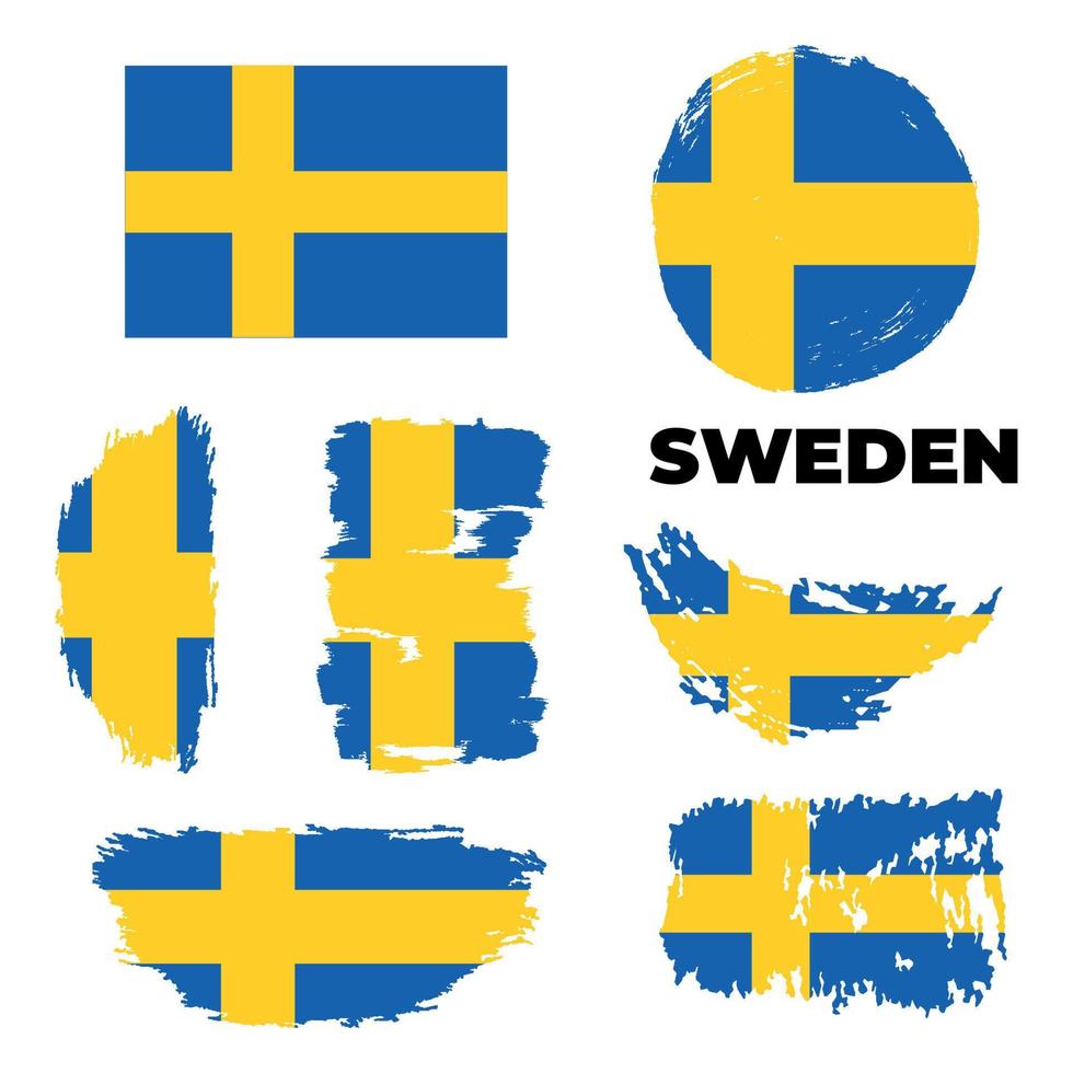 Grunge Sweden flags set. Vector stock illustration isolated on white background.