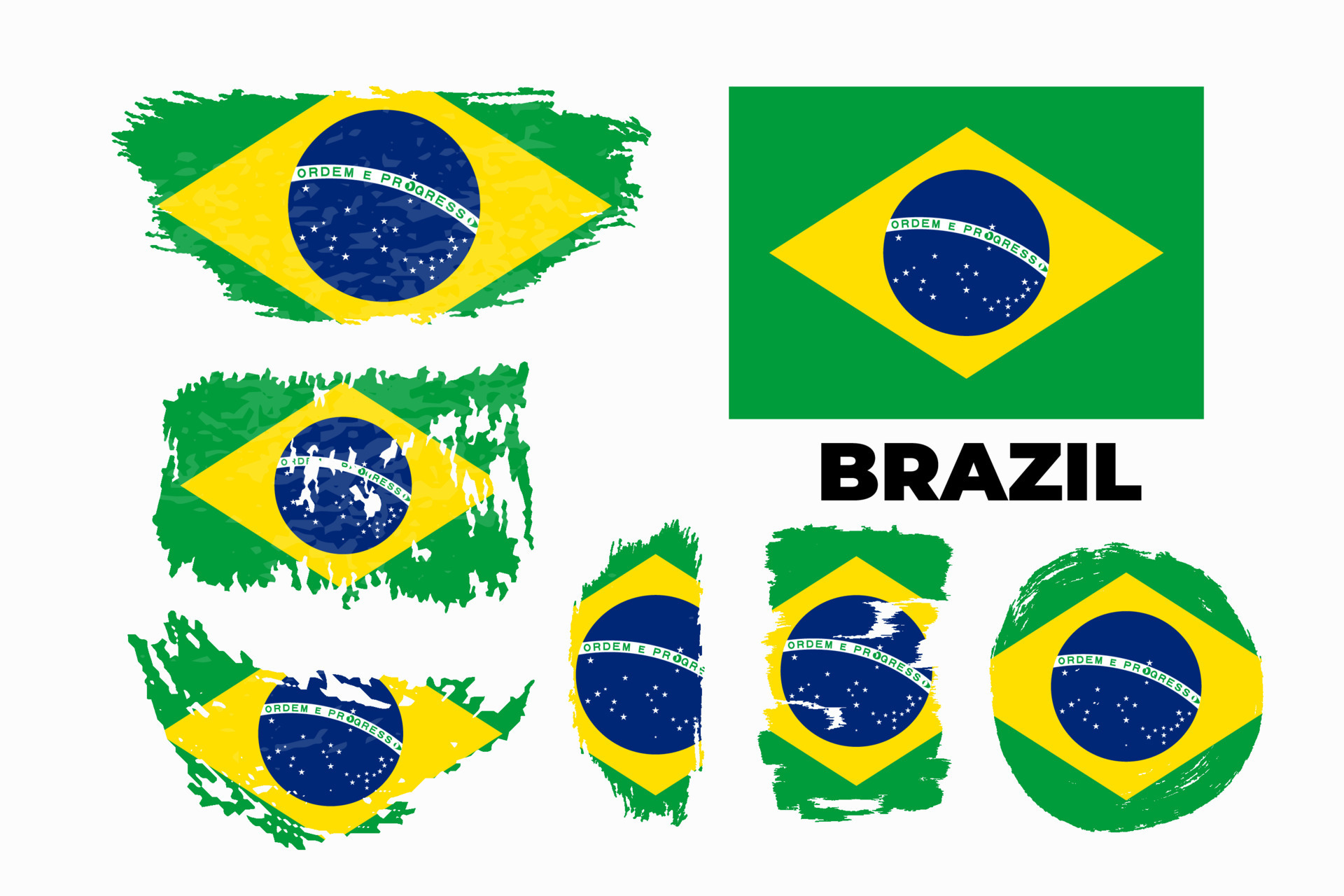 Flag of Brazil on white background. Vector illustration in trendy flat  style. EPS 10. Vector stock illustration brush stroke set in grunge style.  7368639 Vector Art at Vecteezy