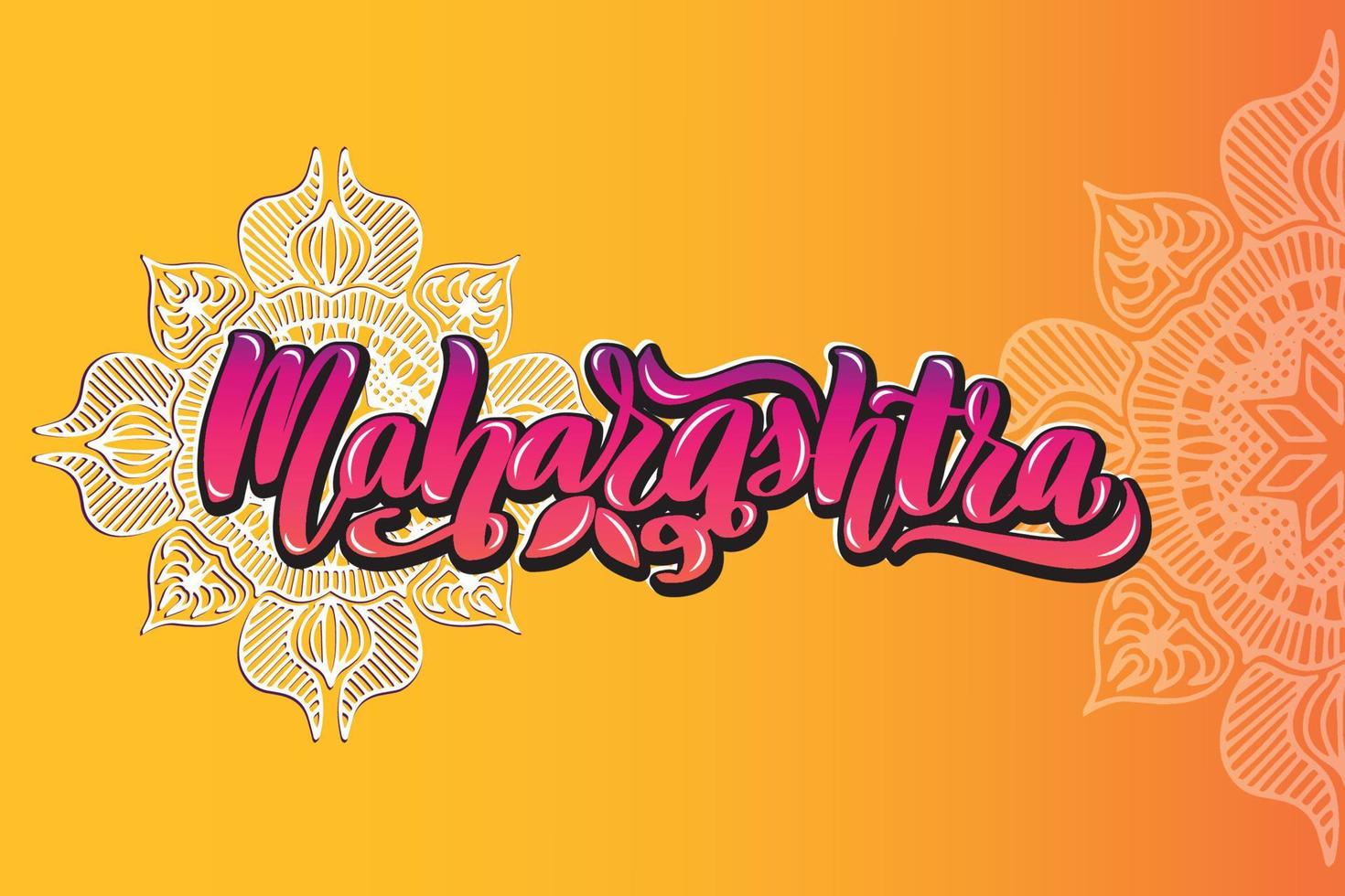 Maharashtra Handwritten stock lettering typography. States of India.Calligraphy for logotype badge icon card postcard logo, banner, tag. Vector illustration EPS10. Mandala orange multicolor gradient