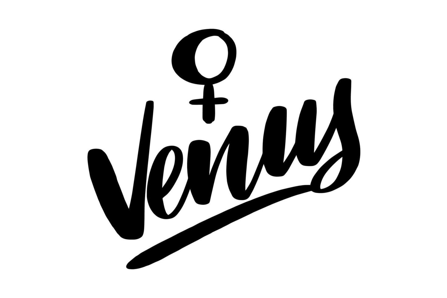 Venus astrological and zodiac symbol. Vector sign of planet domicile for print designs - calendar, poster, sky map, sticker. Black ink handwriting. Astrology natal birth chart symbol.