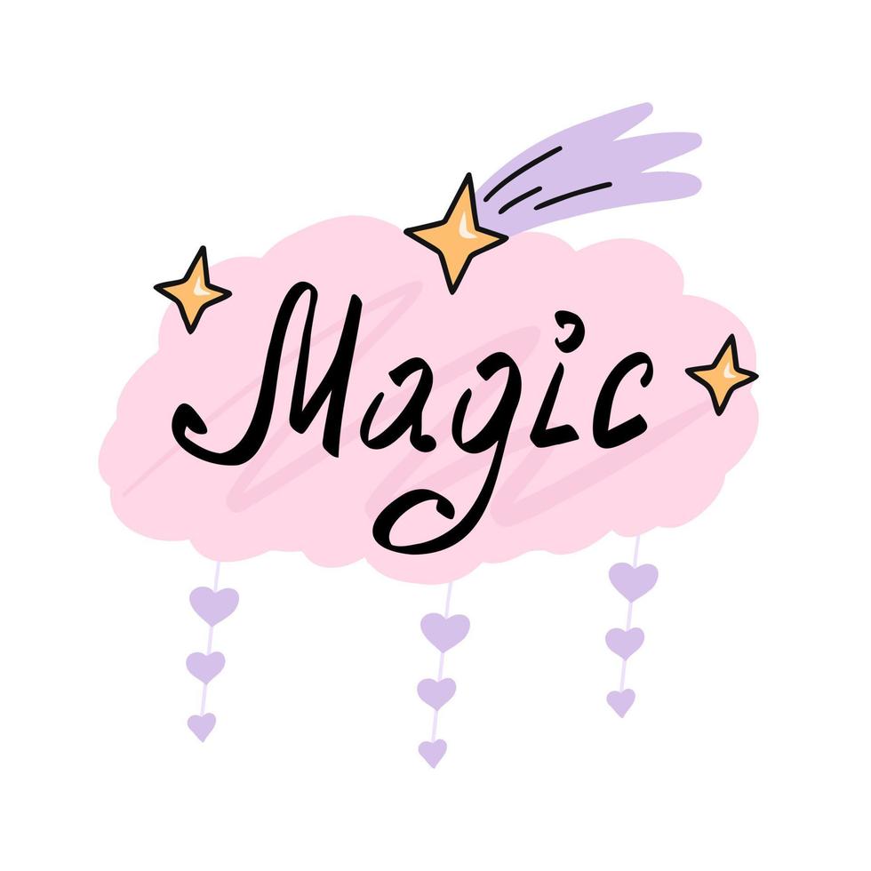 Magic text. Hand drawn Illustration for printing, backgrounds, covers, packaging, greeting cards, posters, stickers, textile and seasonal design. Isolated on white background. vector