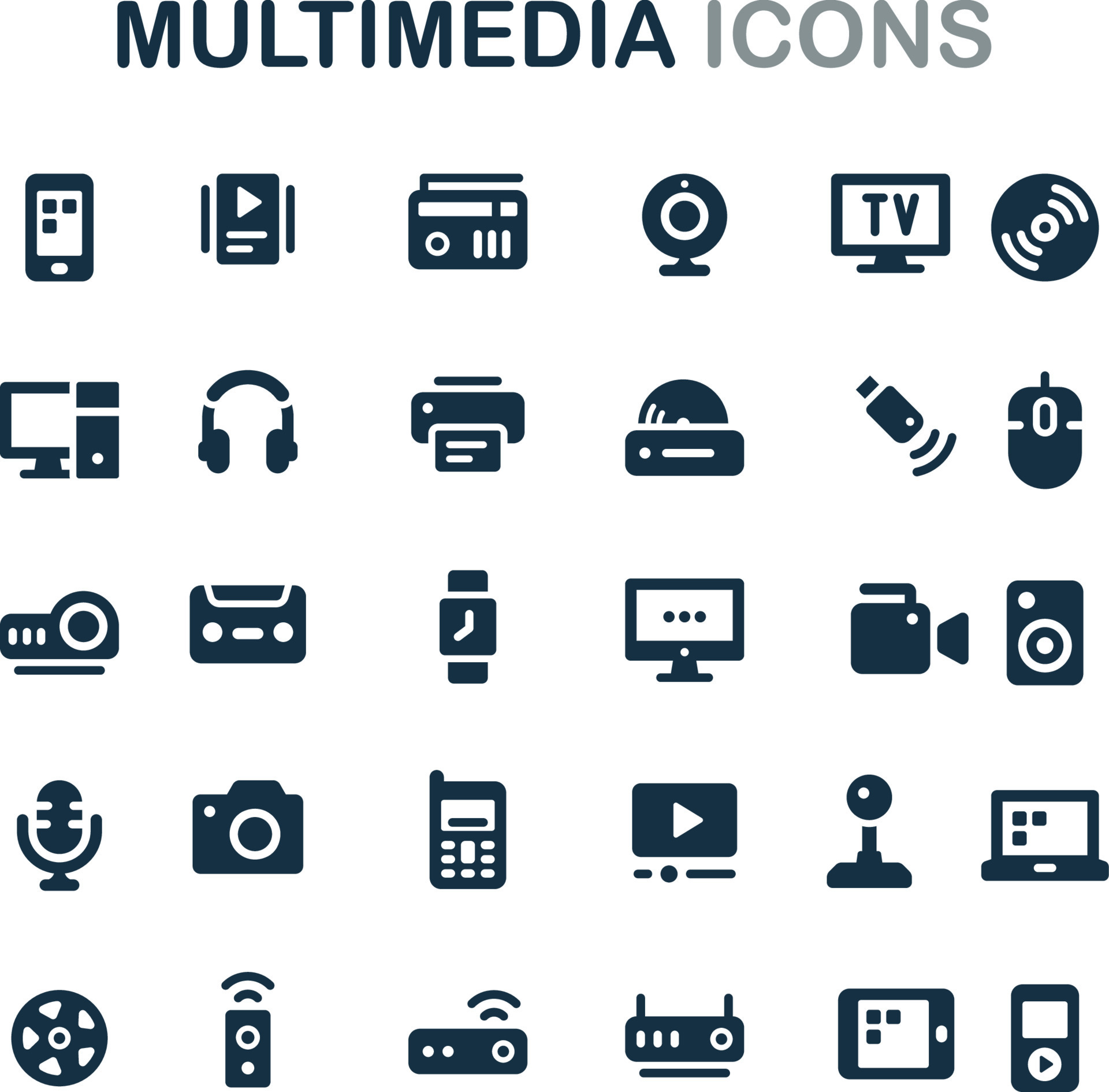 Different multimedia icons 7371135 vector art at vecteezy