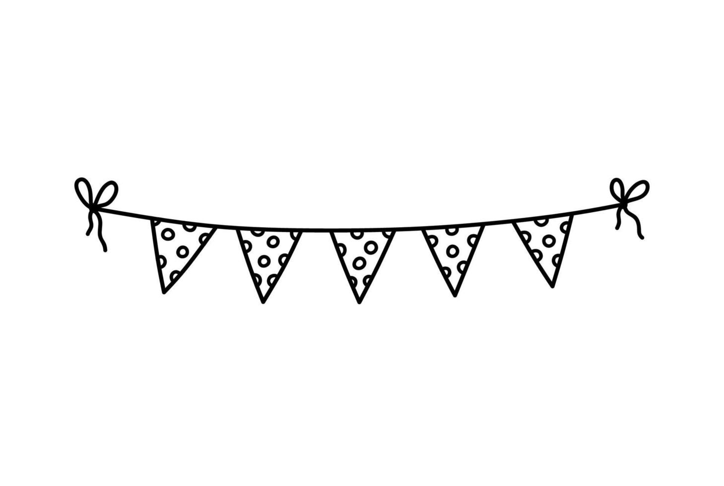 Cute festive bunting for a party isolated on white background. Vector hand-drawn illustration in doodle style. Perfect for holiday designs, cards, decorations, logo.