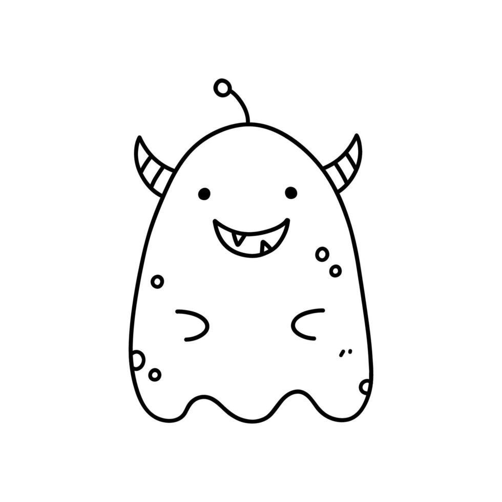 monstruo lindo y divertido aislado sobre fondo blanco. ilustración vectorial dibujada a mano en estilo garabato. perfecto para diseños de Halloween, tarjetas, logotipos, decoraciones. personaje animado. vector