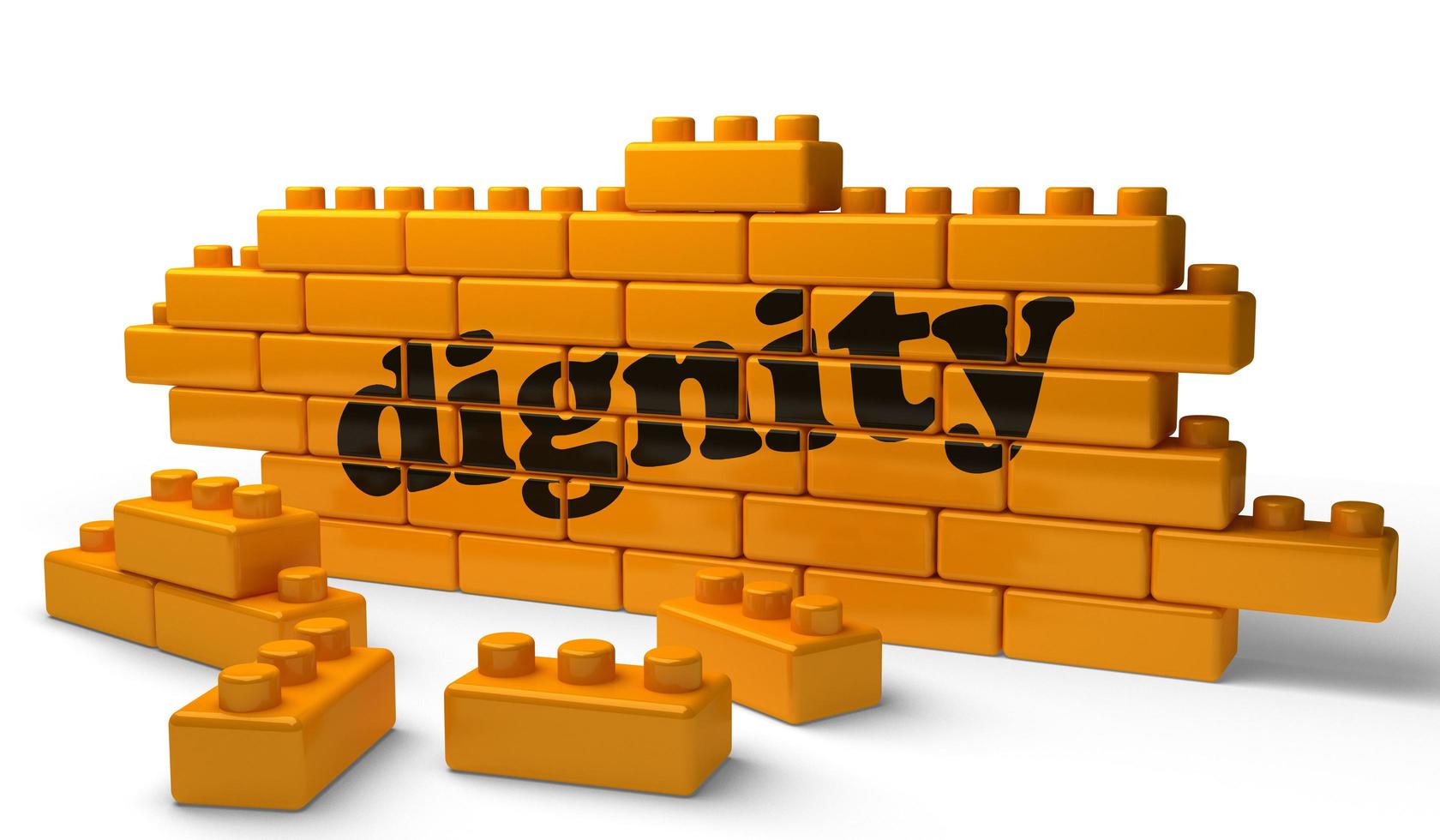 Palabra de dignidad en la pared de ladrillo amarillo foto