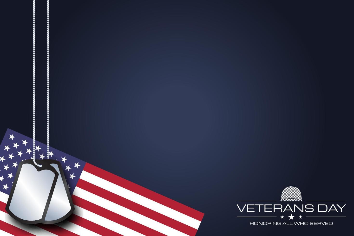 ilustración de imagen vectorial de fondo de celebración del día de los veteranos con la bandera americana y etiquetas de perro militares con área de espacio de copia. adecuado para colocar en el contenido con ese tema. vector