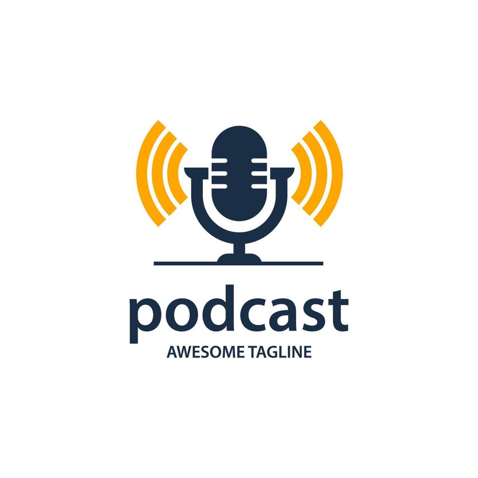 logotipo de podcast. ilustración de micrófono el símbolo de influenciador o señal de transmisión vector