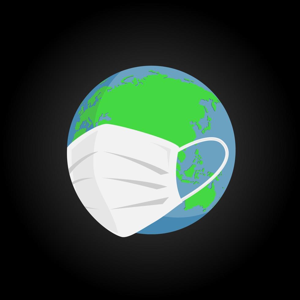 earth wearing face mask illustration. earth wears a healthy face mask. protection a world with a virus pandemic. vector