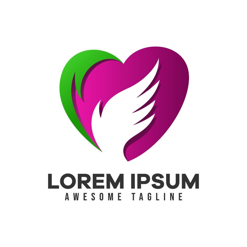 Love wing logo. The modern heart logo is suitable for freedom, healthcare, charity, romantic, valentines day. Vector illustration in colorful style