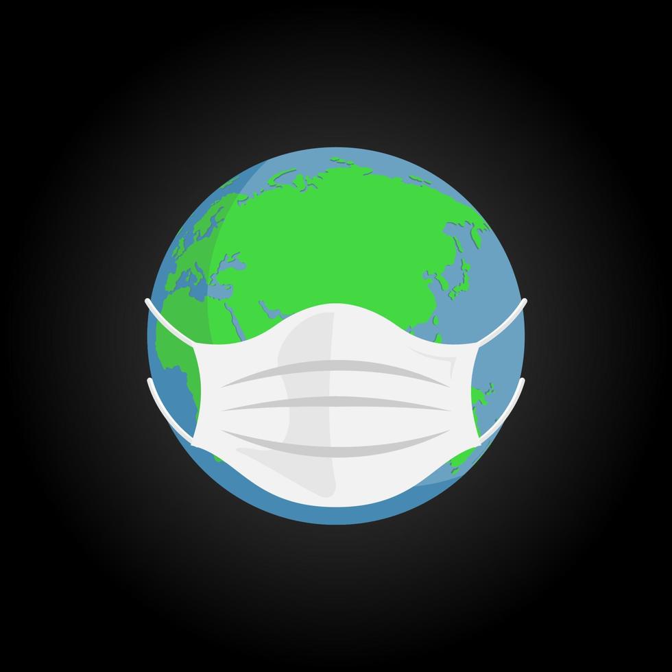 earth wearing face mask illustration. earth wears a healthy face mask. protection a world with a virus pandemic. vector