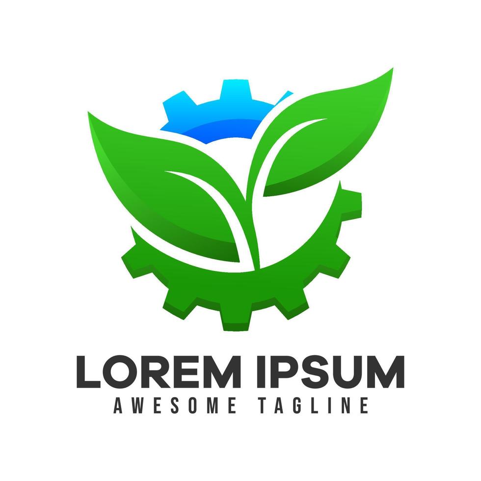 Gear leaf logo. The modern cogwheel and leaf logo are suitable for ecology themes, green eco-energy, technology, and industry. Vector illustration in colorful style