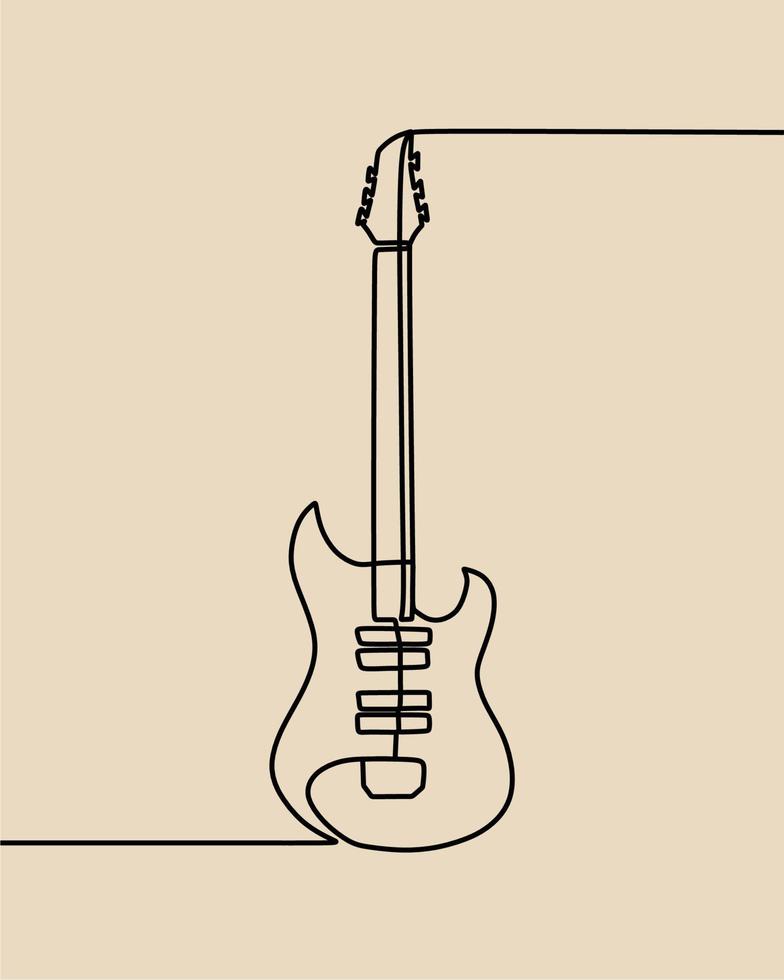continuous line drawing on guitar vector