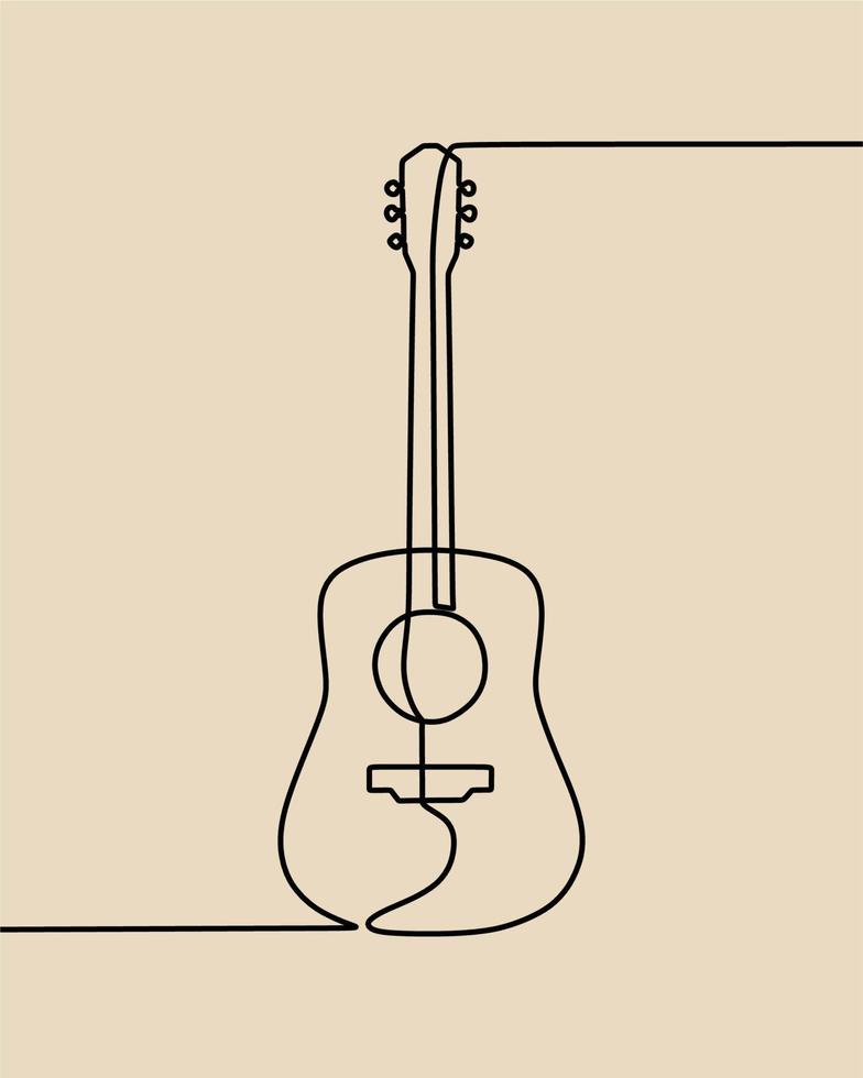 continuous line drawing on guitar vector