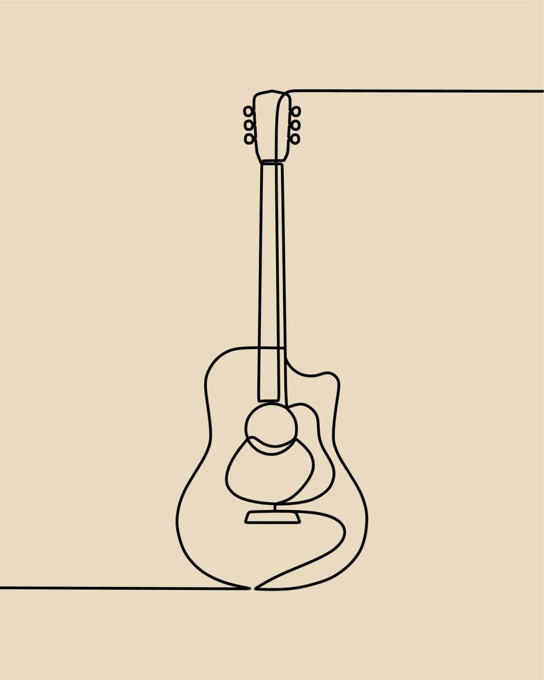 continuous line drawing on guitar vector