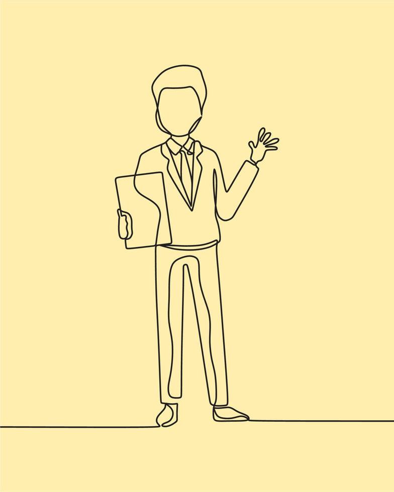 continuous line drawing on business man vector