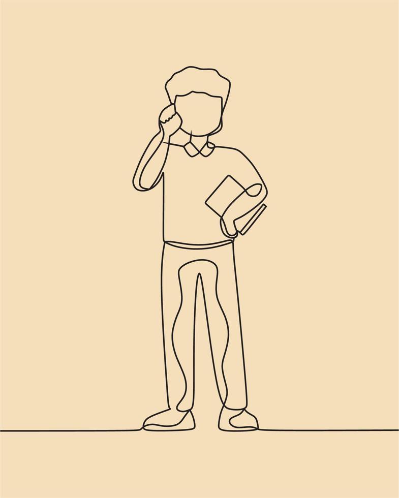 continuous line drawing on teacher vector