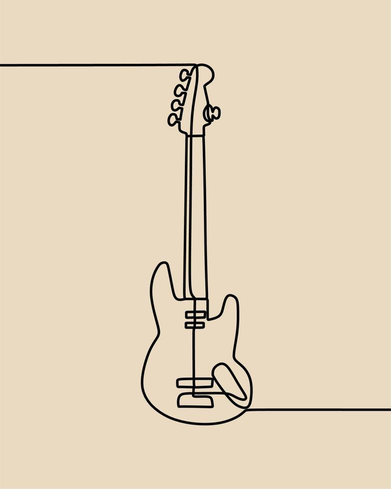 continuous line drawing on guitar vector