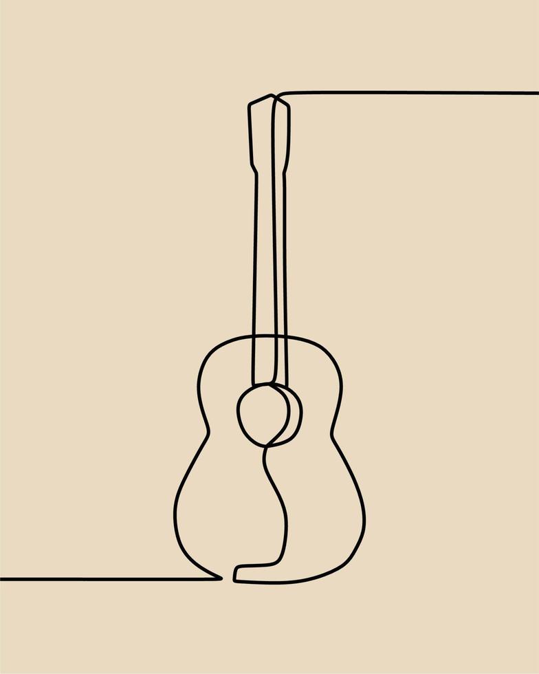 continuous line drawing on guitar vector