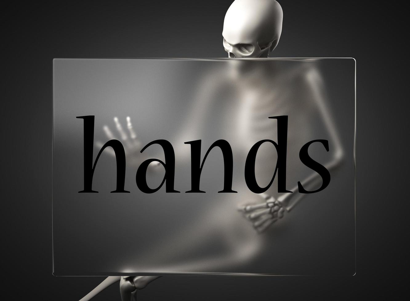 hands word on glass and skeleton photo