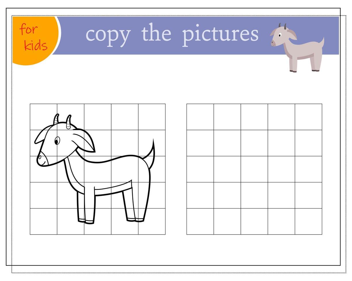 Copy the picture, educational games for children, cartoon baby goat. vector