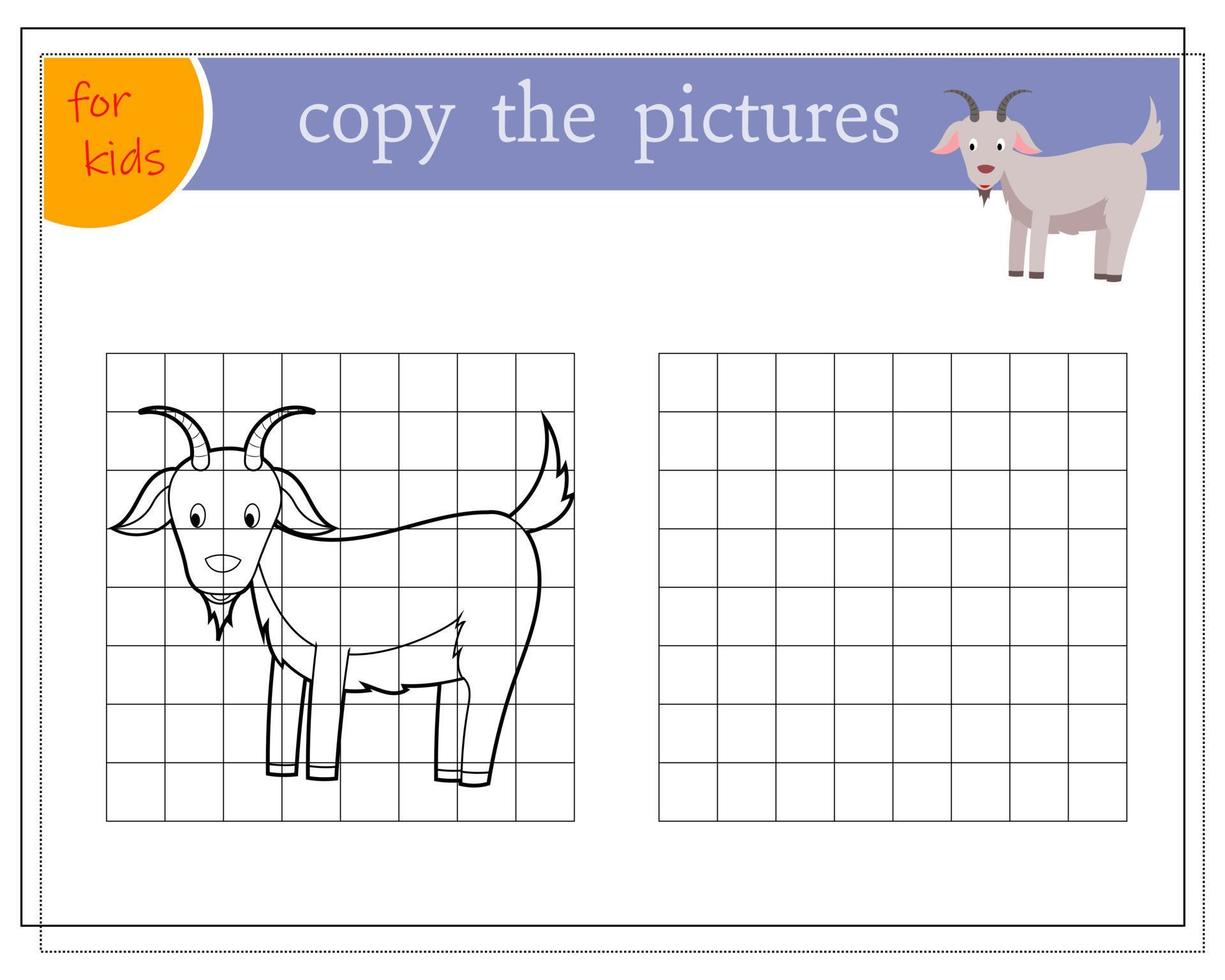 Copy the picture, educational games for children, cartoon baby goat. vector