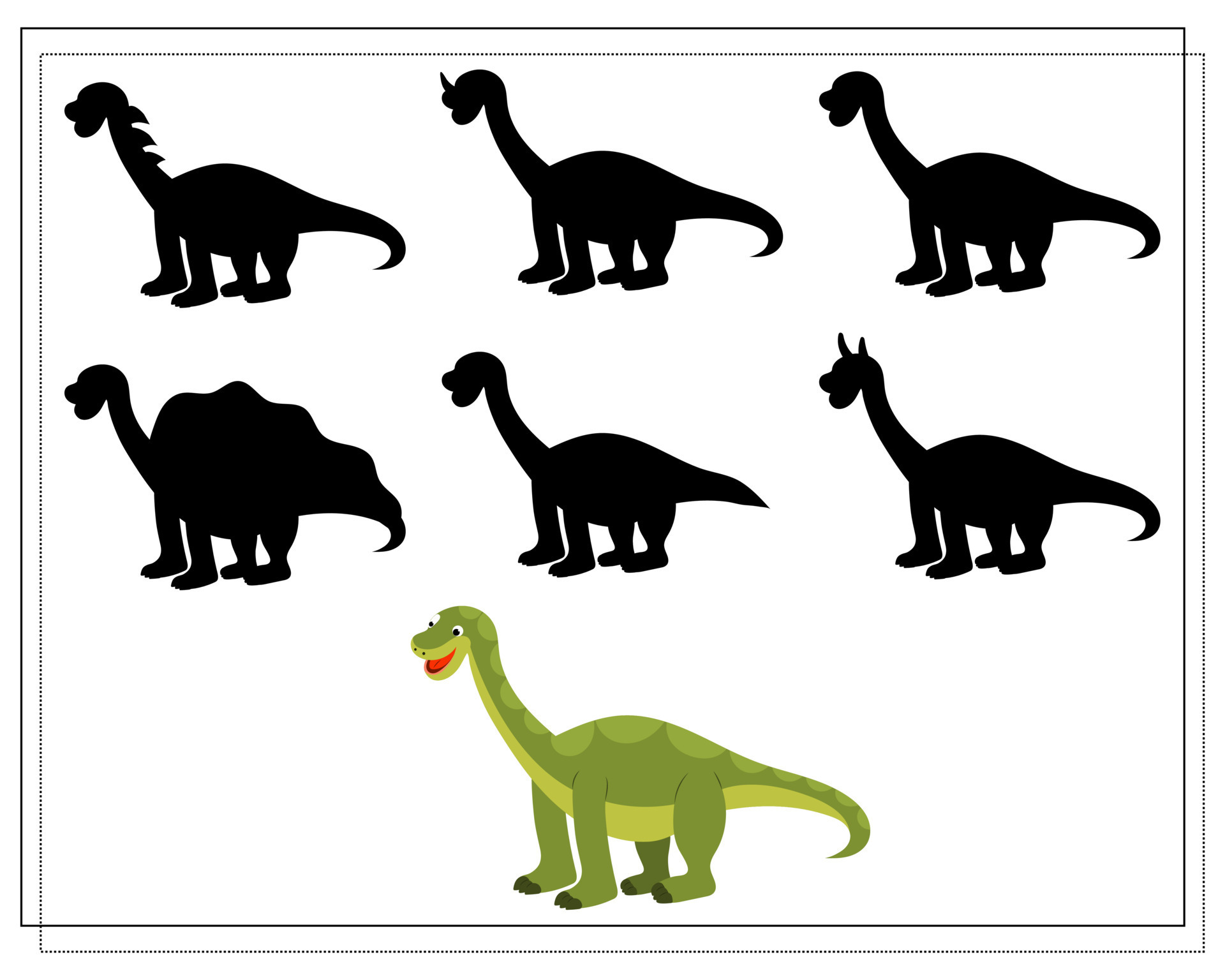 Children's logic game find the right shadow, cute cartoon dinosaur. 7374331  Vector Art at Vecteezy